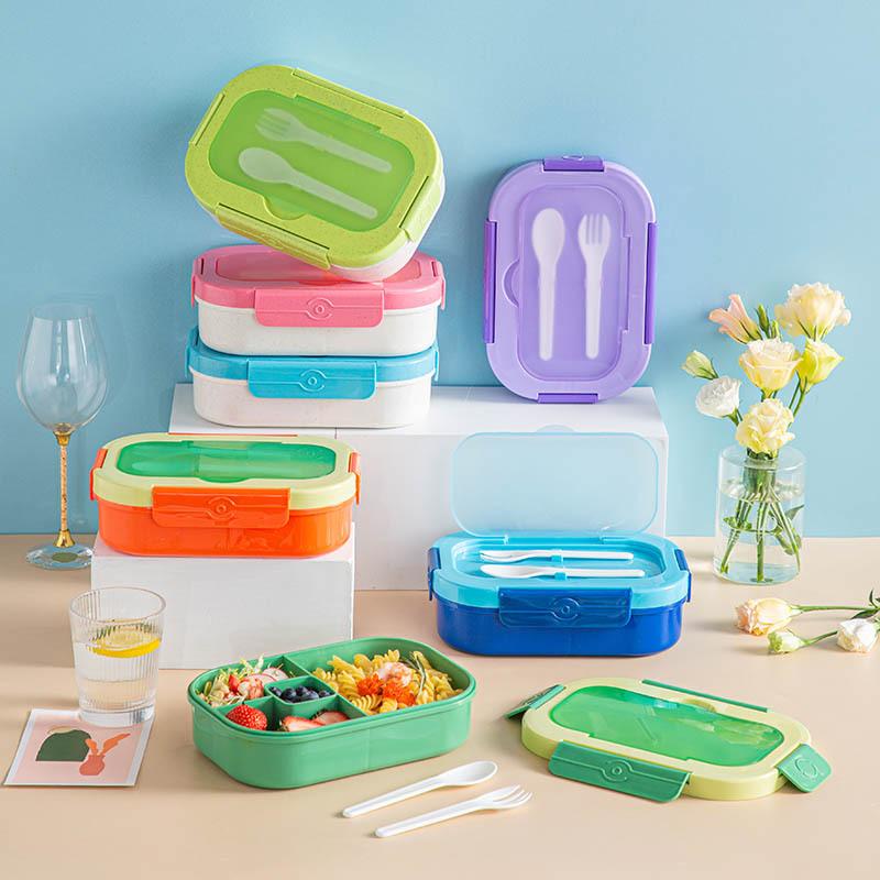 8022 American-Style Three-Grid Sealed Lunch Box with Sauce, 1300ml Three-Grid Lunch Box, Independent Sealed Kids Lunch Box