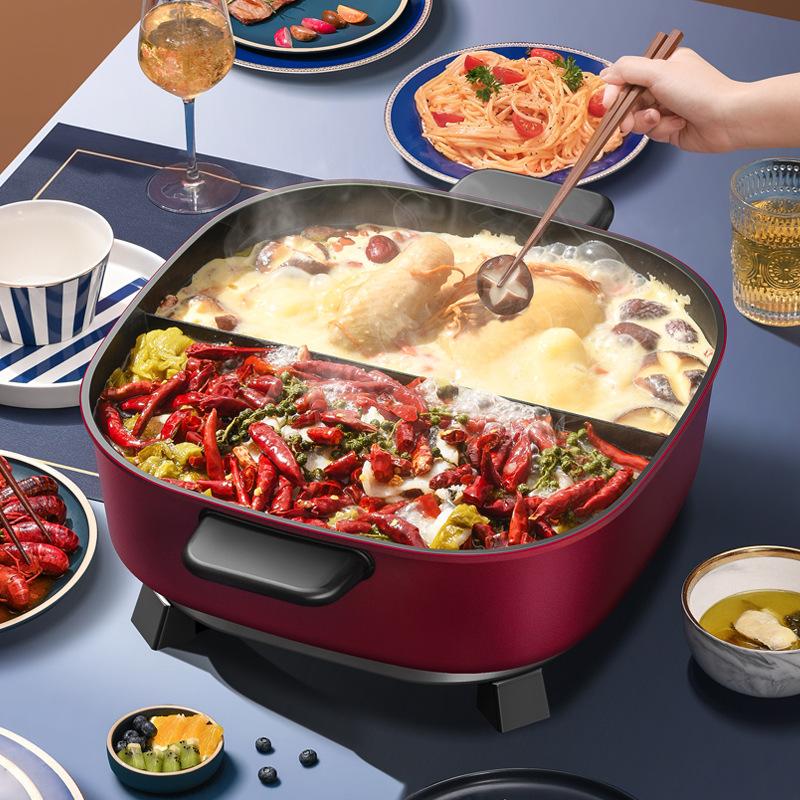 electric chafing dish two-flavor hot pot electric food warmer household multi-functional electric cooker integrated large capacity non-stick frying pan square pot