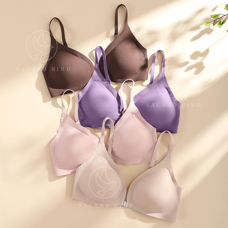 Seamless Jelly Sti Top Support Sexy Front Button Underwear European and American plus Size Thin Ba Shaping Breathable Underwired Women's Bra