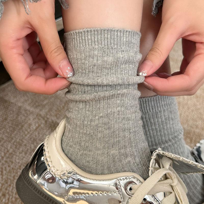 gray socks for women fall tube socks purified cotton stockings bunching socks with small leather shoes socks for women deodorant and sweat-absorbing summer
