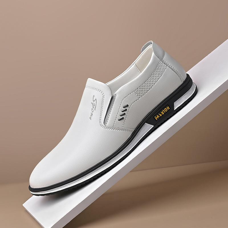 2023 spring and autumn plus size men's british leather shoes men white leather shoes slip-on men's shoes leather shoes autumn men's casual