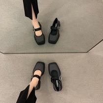 thick-soled british style small leather shoes women's shoes 2023 spring new french square toe mary jane spring and autumn loafer shoes