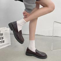 slip-on round toe leather shoes 2023 winter new japanese female jk retro shoes college british style loafer shoes