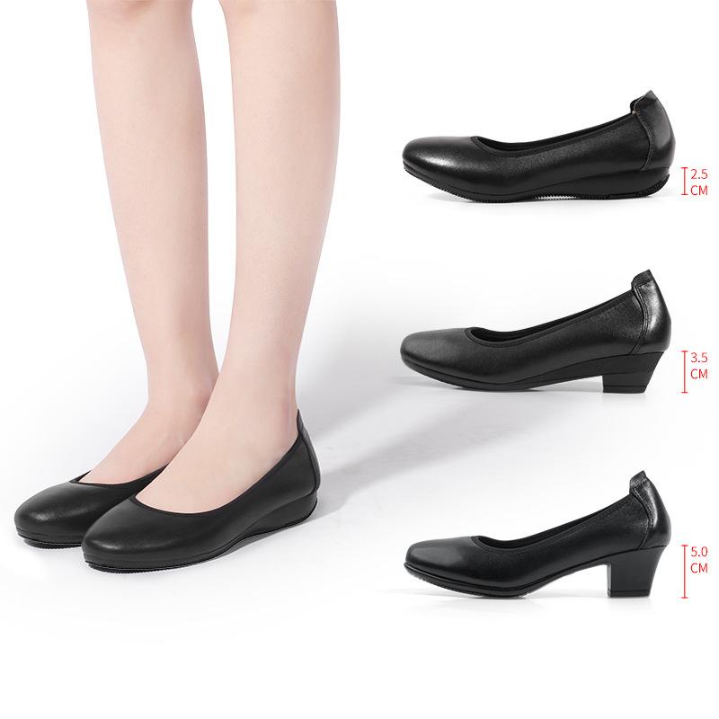 spring 2024 new high heels round head chunky heel low-cut leather shoes work shoes plus size work professional shoes women wholesale