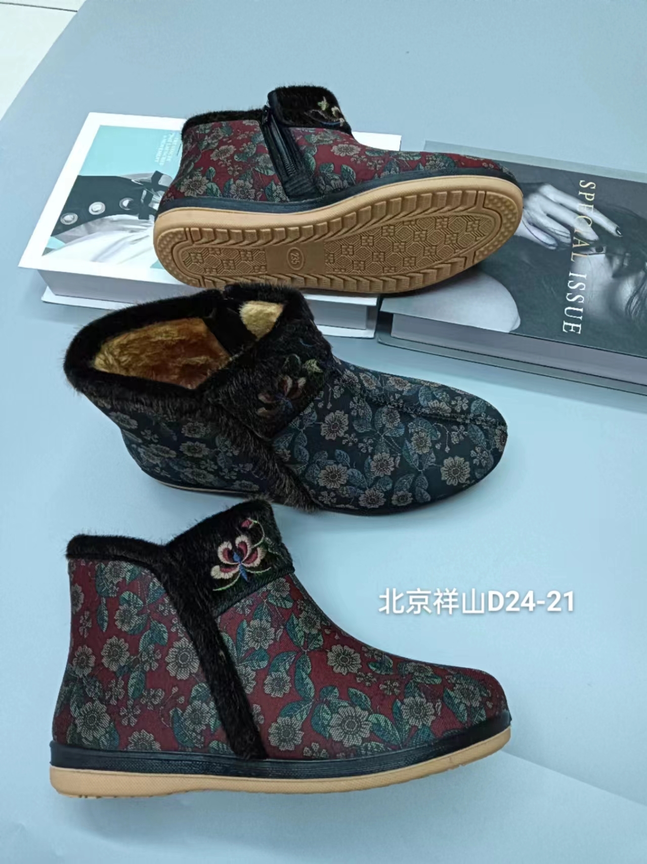 老北京布鞋女式单鞋 水钻鞋花装饰 妈妈鞋款式 舒适透气布鞋 沙滩鞋休闲风格