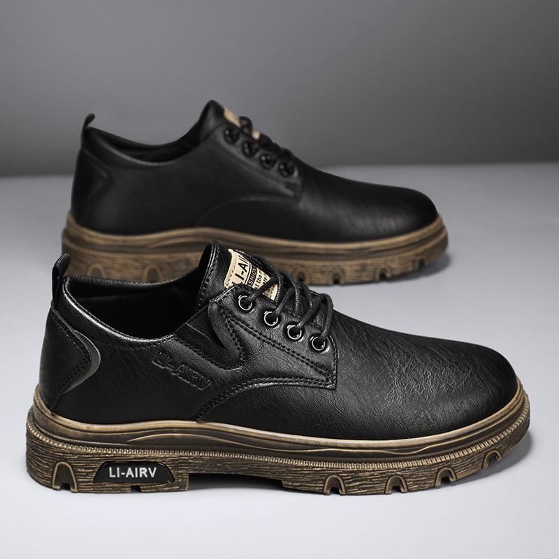 Leather Shoes Men's Autumn Breathable Men's Shoes Business Men's Shoes Black Retro Men Casual British Martin Boots