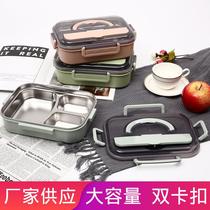 304 stainless steel lunch box student bento box grid square lunch boxes water injection heating stainless steel plate wholesale