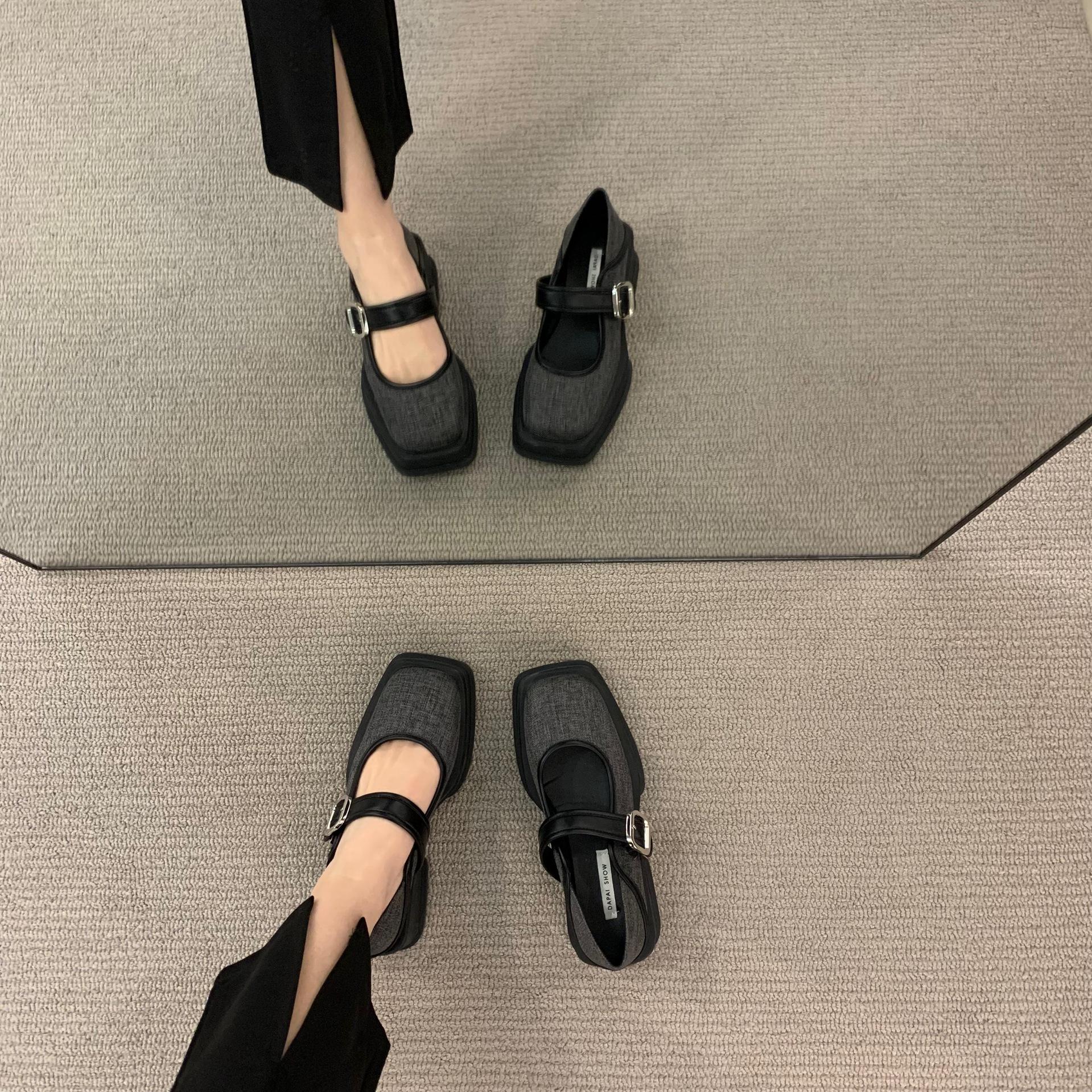 thick-soled british style small leather shoes women's shoes 2023 spring new french square toe mary jane spring and autumn loafer shoes