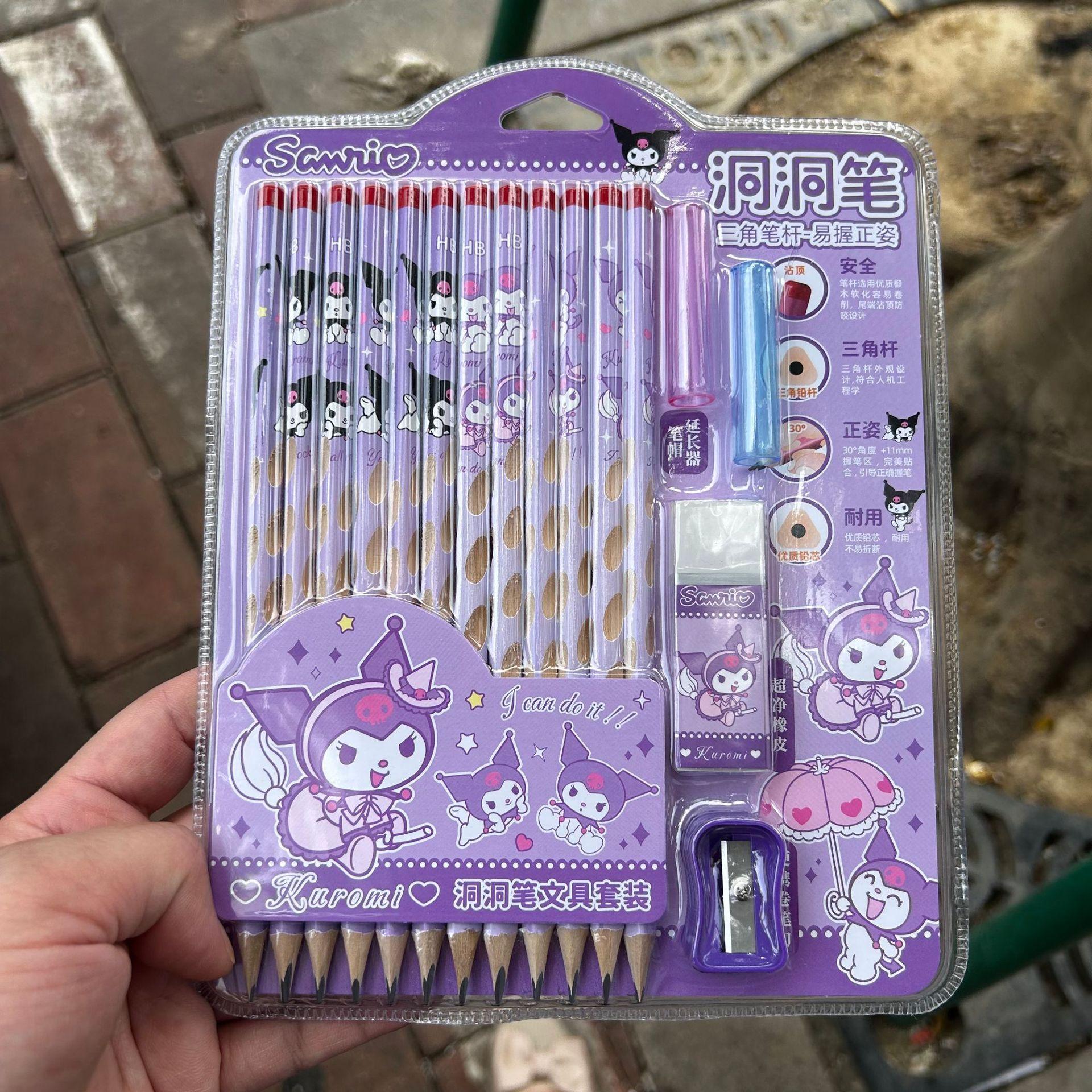 New Sanrio Wooden Pencil Clow M HB Hole Pencil Stationery Set 61 Kindergarten Gifts