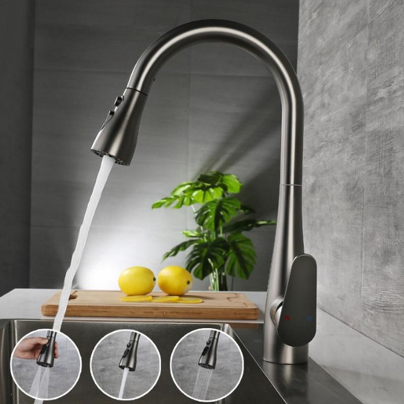 Gun Gray Kitchen Faucet Pumping Faucet Multifunctional Hot and Cold Rotatable Kitchen Vegetable Basin Faucet Water Tap