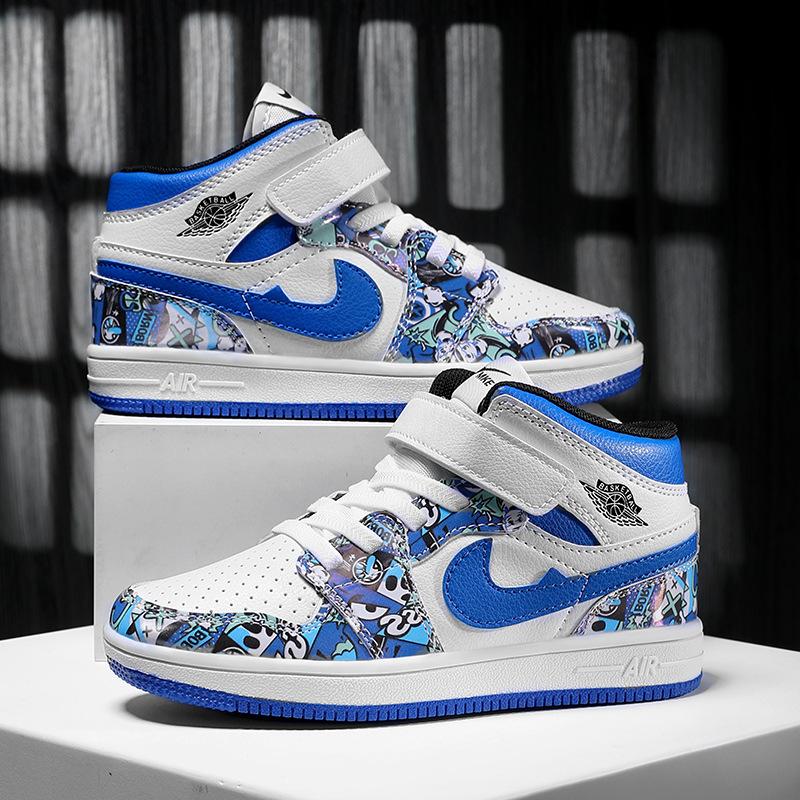 boy shoes aj children's shoes 2024 autumn and winter boys sneaker high-top board shoe colorful boys basketball ball aj1