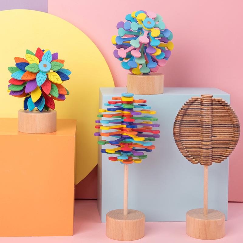Wooden Rotating Lollipop Fisher Series Wood Art Novelty Toys Office Creative Ornaments Pressure Reduction Toy