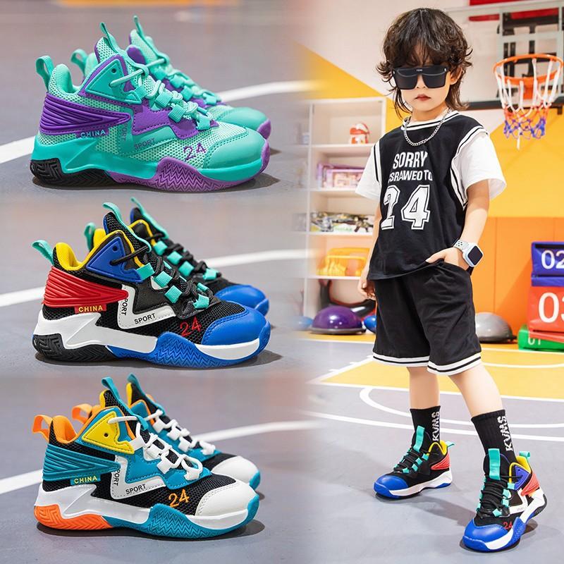 boys sneaker 2024 spring and autumn new children's basketball shoes mesh breathable medium and large children's running shoes boys mesh surface shoes
