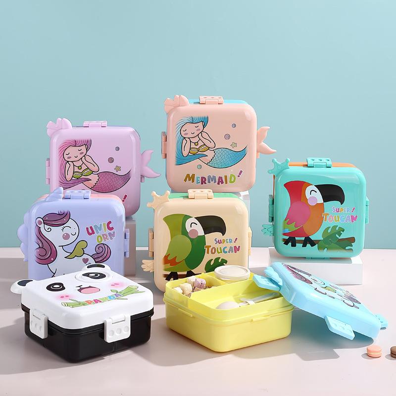 pp plastic microwave oven heating lunch box cute student divided lunch box cartoon shape partitioned and portable fruit container