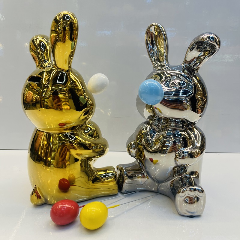 Electroplated Easter bunny trinket, piggy bank, Nordic modern creative living room TV cabinet decoration, cartoon piggy bank, vase ornament, ceramic vase, vase ornament, vase display, handicraft ornament, table vase, home storage