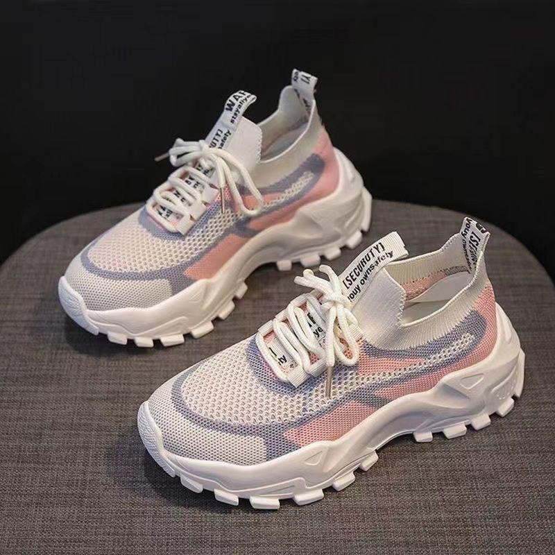 2023 new korean style casual ultra-light women's shoes dad shoes women's shoes flyknit mesh shoes summer breathable sneaker