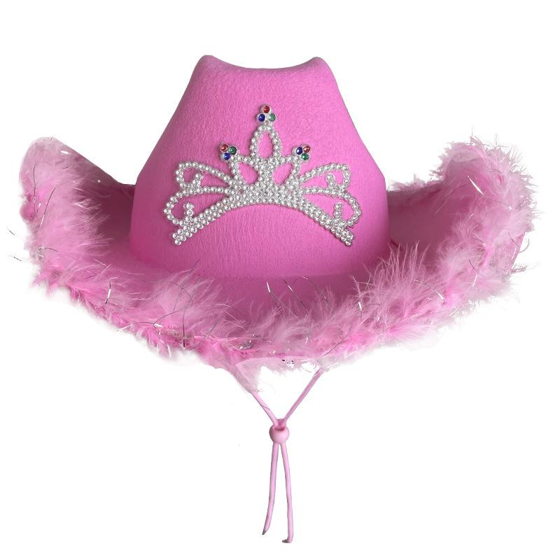 Pink Cowboy Hat Women's Feather Big Brim Crown Western Cowboy Hat Summer Women's Amazon Outdoor Sunshade