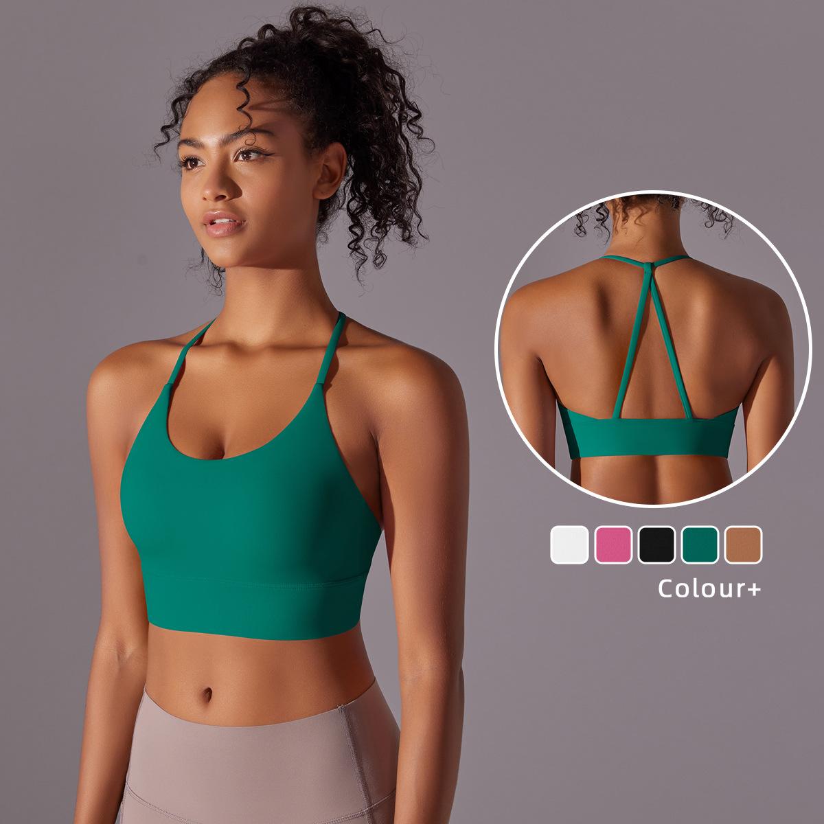 new nude feel halter yoga bra women triangle beauty back exercise vest push up sports bra yoga clothing top