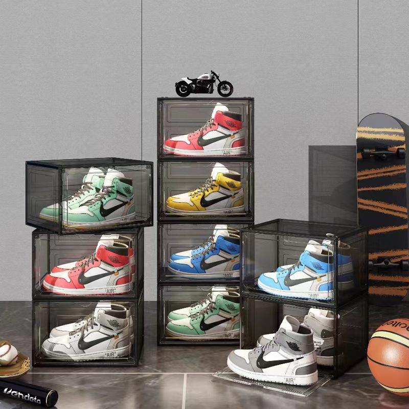side open shoe cabinet transparent magnetic shoe box shoe storage box plastic drawer shoe box simple dormitory shoe storage rack