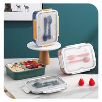 portable 304 stainless steel lunch box sealed water-proof heating insulation lunch box square compartment lunch box