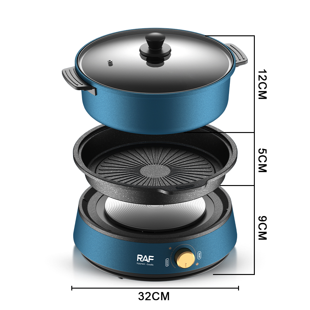 RAF Household barbecue pot, hot pot and barbecue all-in-one pot, multi-functional barbecue machine, frying, grilling and boiling pot, electric grill plate details Picture
