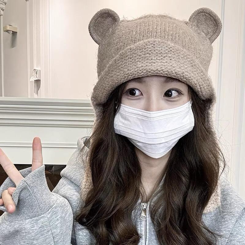 japanese cute three-dimensional bear ear wool cap children's autumn and winter new warm knitted earmuffs hat ushanka
