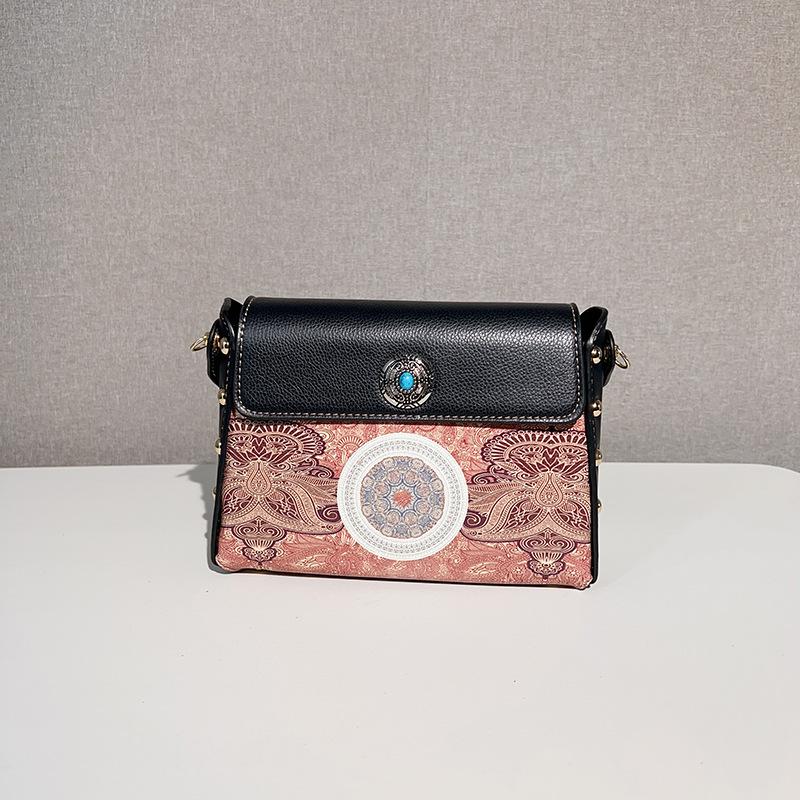 2023 New Ethnic Style Horizontal Crossbody Phone Bag Composite Genuine Leather Ladies Bag Shaping Retro Style Hand Bag