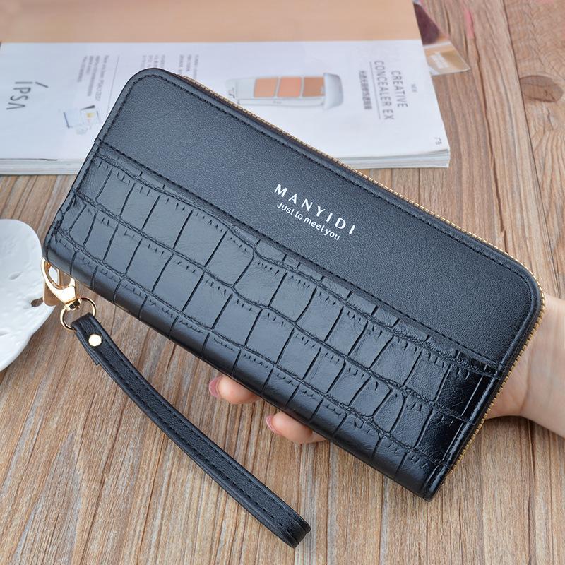 new clutch purse women's long zip wallet fashion retro large capacity mobile phone bag crocodile pattern soft leather wallet