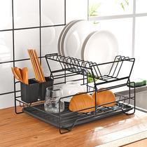 kitchen dish rack storage rack iron wire tableware dish rack multi-functional double layered storage rack draining dish rack table top