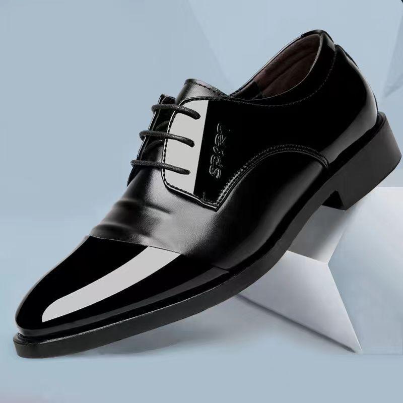 leather shoes men's cross-border 2023 new youth pointed bright surface business formal wear shoes lace-up work office work men's shoes