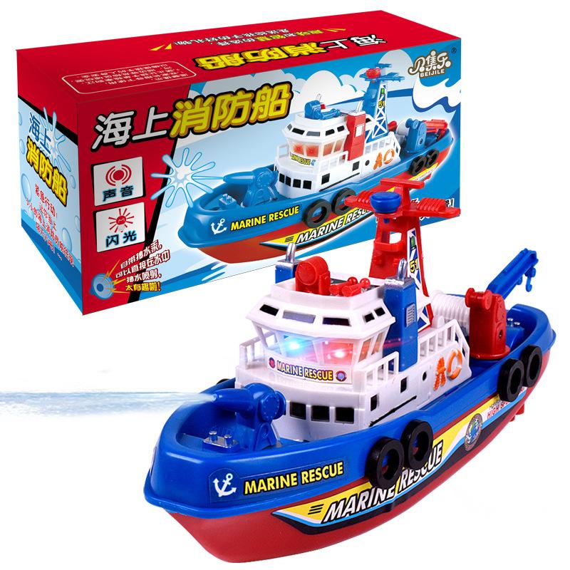 novelty toy boat creative water spray water playing music luminous model electric fire boat children's toy stall wholesale