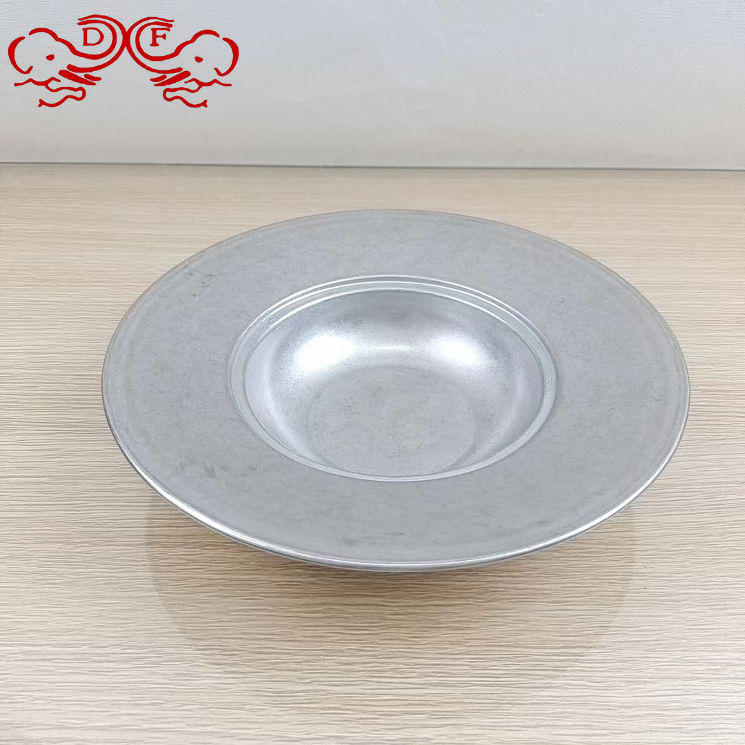 DF99389复古不锈钢宽边盘子做旧意面盘沙拉盘餐厅酒店西餐盘DF TRADINGHOUSE 