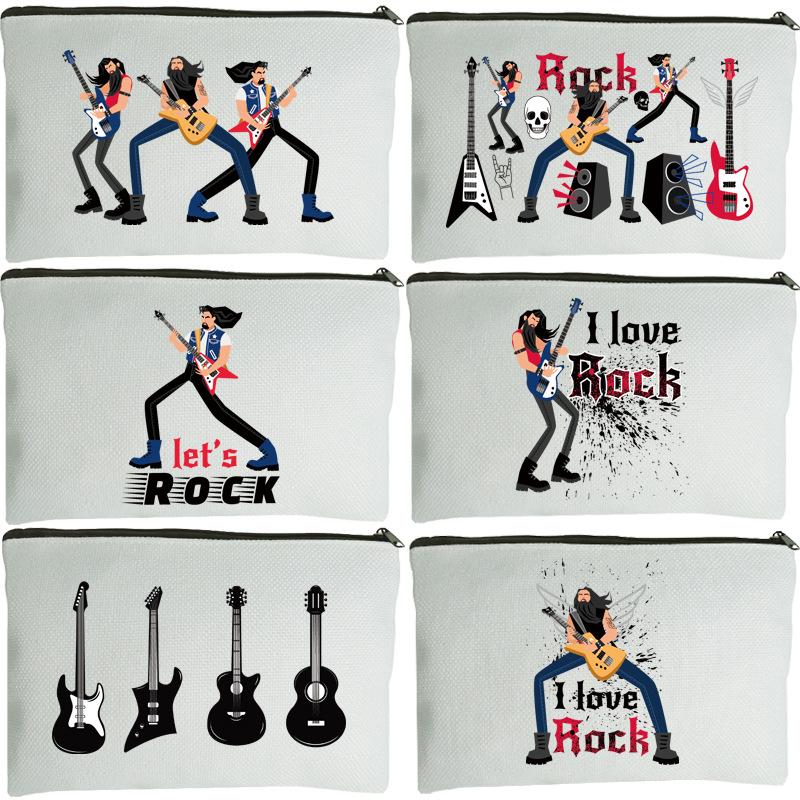 cross-border cotton and linen ladies cosmetic bag passion rock guitar cosmetic bag travel toiletry bag linen canvas bag
