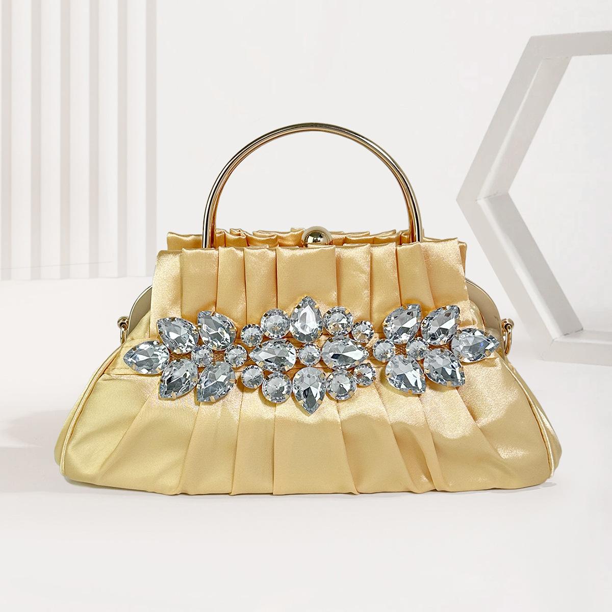 New Bags Girls' High-Grade Retro Artificial Silk Diamond Tote Ladies Party Pleated Dinner Bag Wholesale