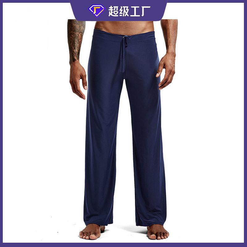 foreign trade men's home pants pajama pants pure color tied loose ice silk polyester oversized trousers yoga pants