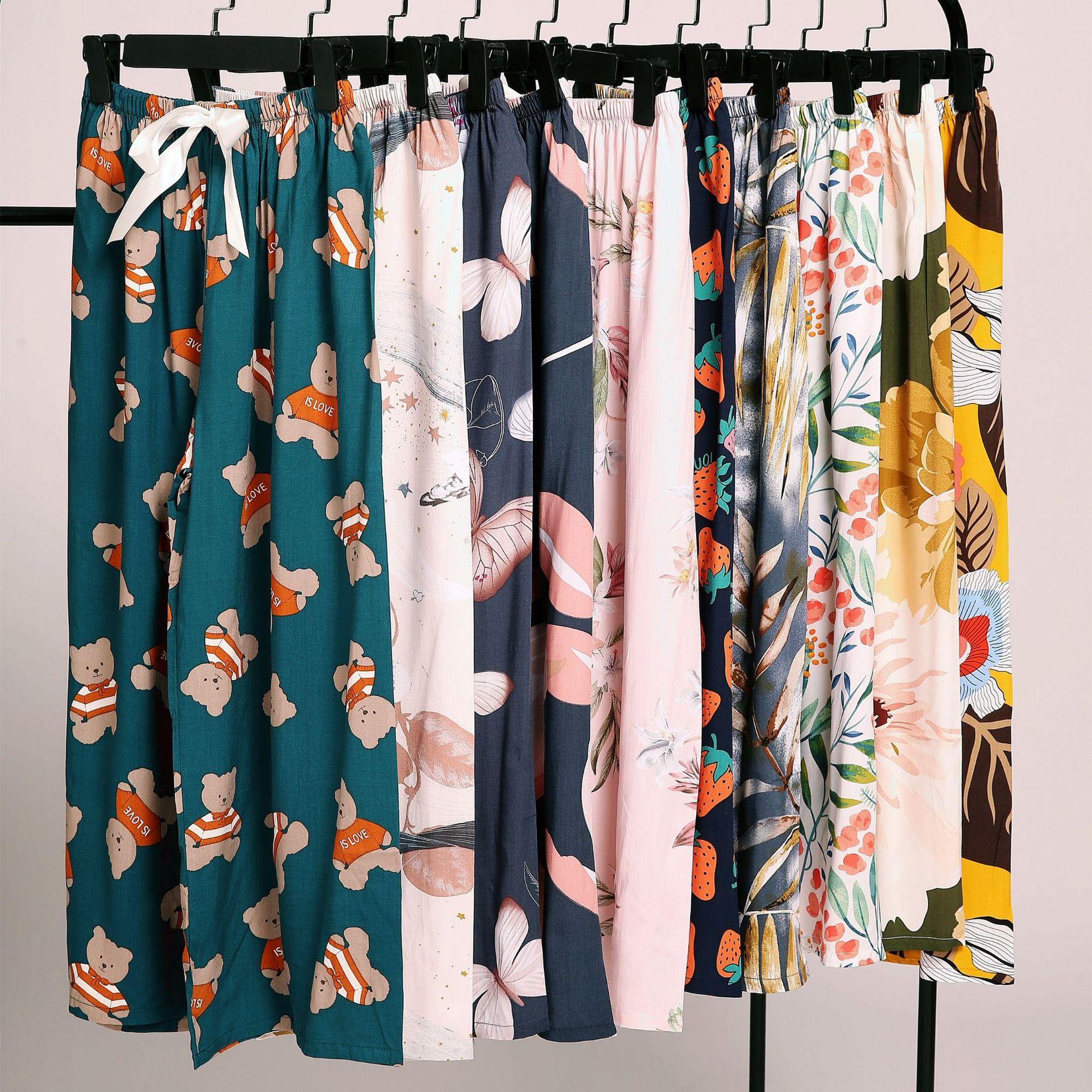 Summer New Cotton Silk Pajama Pants Women's Thin Large Size Loose Foreign Trade Trousers Wide Leg Pants Pregnant Women Can Wear outside Trousers