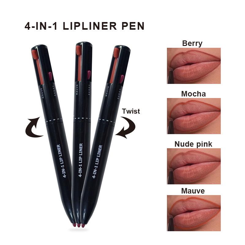 four-in-one cosmetic brush 4-in-1 cosmetic brush 4-color four-color lip liner lipstick 4in1 makeup pen