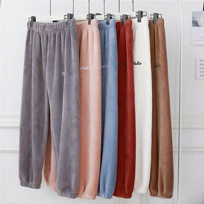 autumn and winter fairy warm pants women's korean warm coral fleece casual baggy pajama pants home lazypants thickened