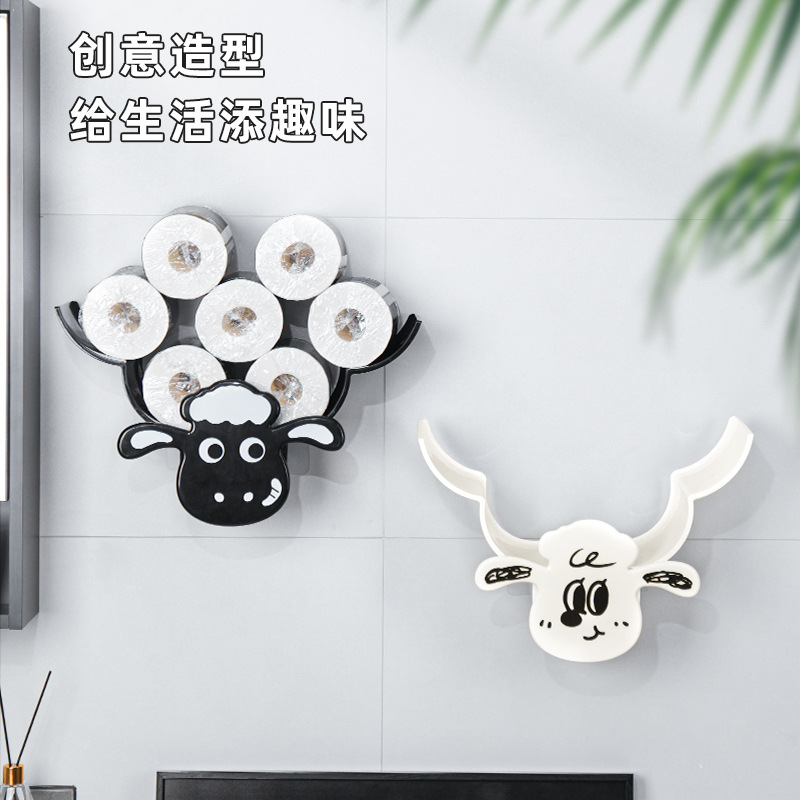 B78-ZWJ23121 Sheep Tissue Holder Wall-mounted creative bathroom toilet paper box Non-perforated roll paper storage rack Item Picture