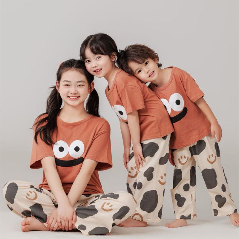 children's pajama set boys 'and girls' home wear children middle and big children summer pure cotton air conditioning clothes parent-child short-sleeved summer clothes