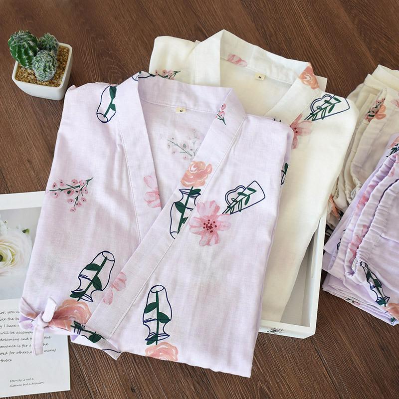 japanese kimono women's pajamas pajama pants cotton double-layer gauze homewear confinement clothing maternity suit nursing clothes