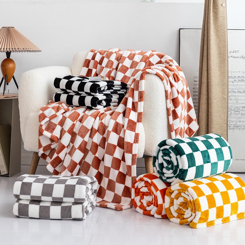 chessboard plaid flannel blanket milk fiber coral fleece sofa blanket gift blanket air conditioning blanket factory wholesale