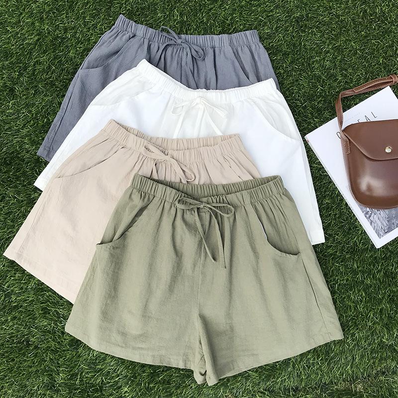 Cotton Linen Shorts Women's 2023 New Pants Women's Ins Fashionable Wide-Leg Sports Shorts Loungewear Pajama Shorts Casual Cropped Pants