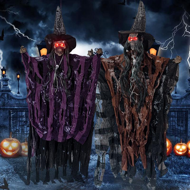 halloween horror props haunted house decoration electric toy sound-emitting voice-controlled skull ghost head small hanging ghost wholesale