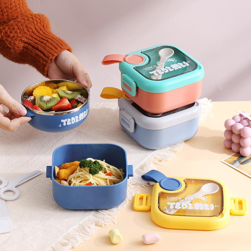 ins304 stainless steel children's lunch box insulation baby and infant outdoor lunch box with solid food bowl spoon scissors lunch box