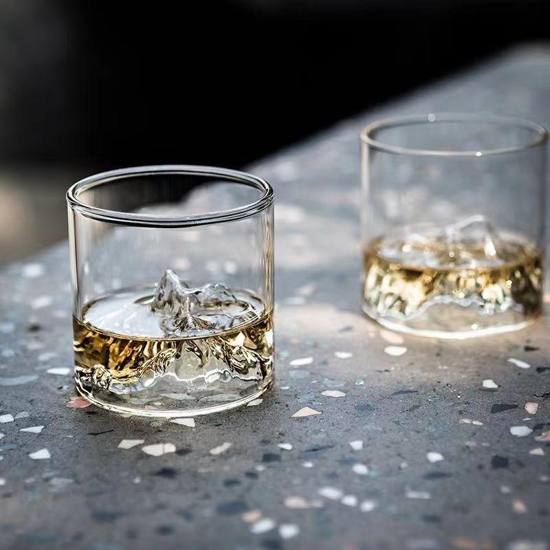 in stock national trendy style mountain and river view mountain cup fuji mountain glass transparent iceberg water cup heat resistant tea cup master