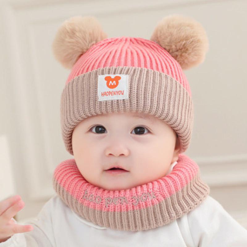 fang wei babies' autumn and winter boys and girls korean knitted hat babies' scarf wholesale scarf two-piece set