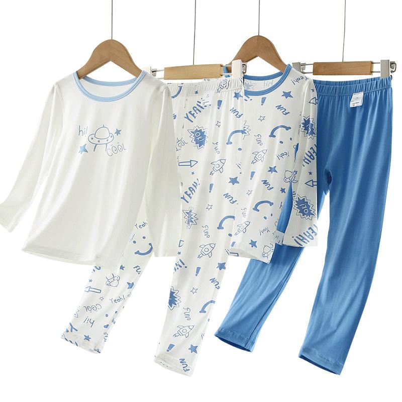 modal children's pajama set spring and autumn boys' cartoon thin pajamas pajama pants korean style class a children's loungewear