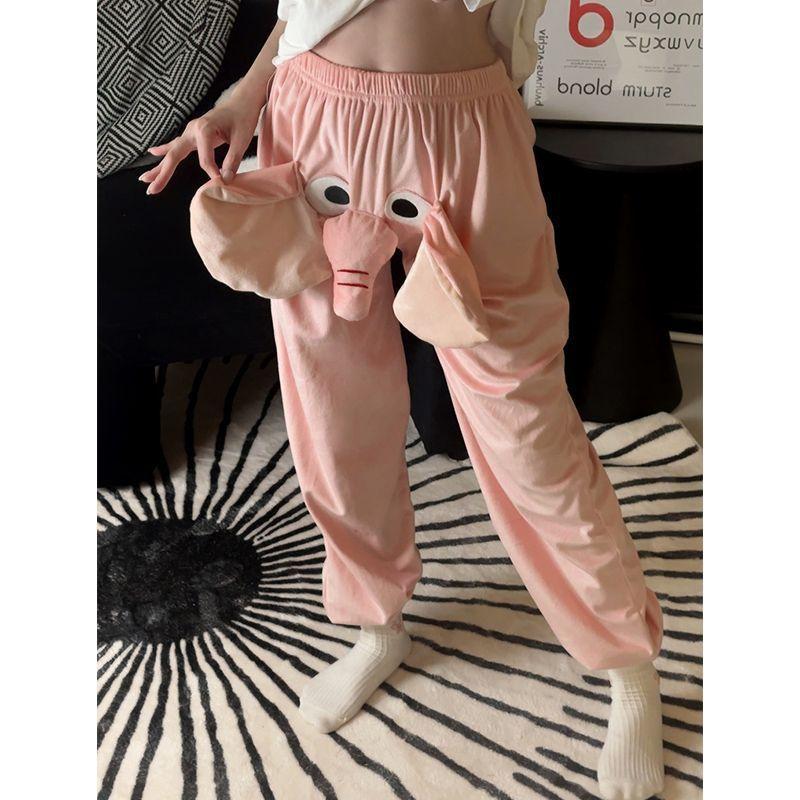 spring and autumn new couple pajama pants women's cute elephant called trousers funny home pants three-dimensional dumbo trousers