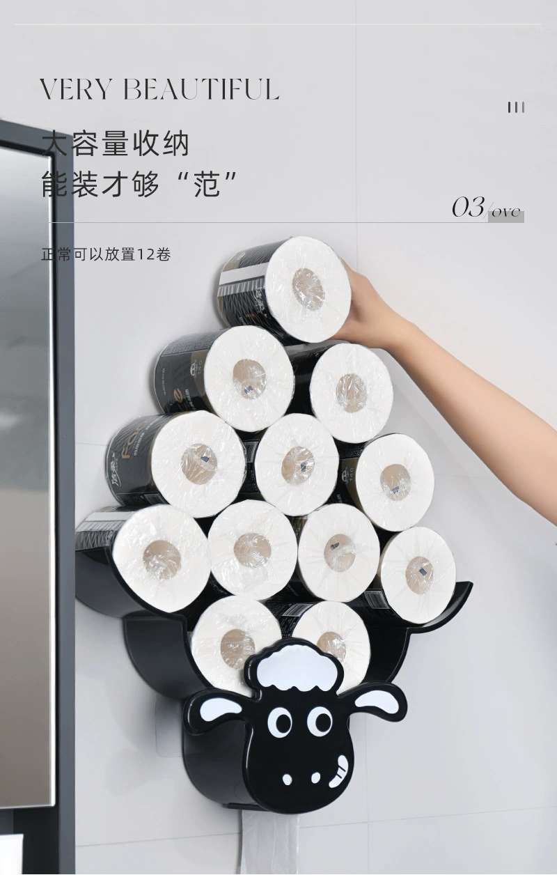 B78-ZWJ23121 Sheep Tissue Holder Wall-mounted creative bathroom toilet paper box Non-perforated roll paper storage rack detail image 4